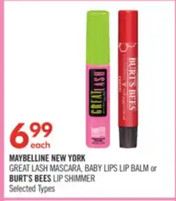 Shoppers Drug Mart MAYBELLINE NEW YORK GREAT LASH MASCARA, BABY LIPS LIP BALM or BURT'S BEES LIP SHIMMER offer