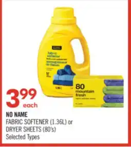 Shoppers Drug Mart NO NAME FABRIC SOFTENER (1.36L) or DRYER SHEETS (80's) offer