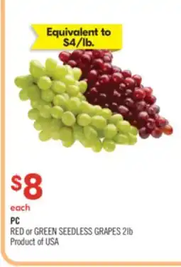 Shoppers Drug Mart PC RED or GREEN SEEDLESS GRAPES offer