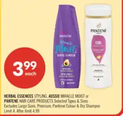 Shoppers Drug Mart HERBAL ESSENCES STYLING, AUSSIE MIRACLE MOIST or PANTENE HAIR CARE PRODUCTS offer