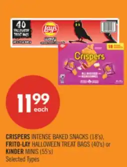 Shoppers Drug Mart CRISPERS INTENSE BAKED SNACKS (18's), Frito-Lay Halloween Treat Bags (40's) or Kinder Minis (55's) offer