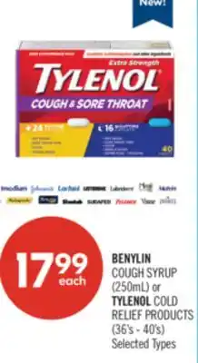 Shoppers Drug Mart BENYLIN COUGH SYRUP (250ml) or TYLENOL COLD RELIEF PRODUCTS (36's - 40's) offer