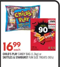 Shoppers Drug Mart CHILD'S PLAY CANDY BAG (1.3kg) or SKITTLES & STARBURST FUN SIZE TREATS (90's) offer