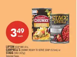 Shoppers Drug Mart LIPTON SOUP MIX (4's), CAMPBELL'S CHUNKY READY TO SERVE SOUP (515mL) or STAGG CHILI (425g) offer
