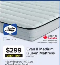 Leon's Sealy Essentials Evan II Medium Queen Mattress offer