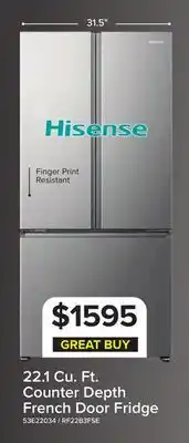 Leon's Hisense 31.5 22.1 Cu. Ft. Stainless Steel French Door Refrigerator - RF22B3FSE offer