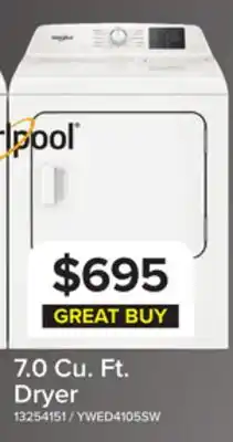Leon's Whirlpool White Electric Dryer (7.0 Cu. Ft.) with Adaptive Dry - YWED4105SW offer