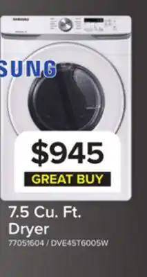 Leon's Samsung White Front Load Electric Dryer with Shallow Depth (7.5 Cu.Ft) - DVE45T6005W/AC offer