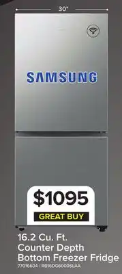 Leon's Samsung 30 16.2 Cu. Ft. Silver Bottom-Freezer Refrigerator - RB16DG6000SLAA offer