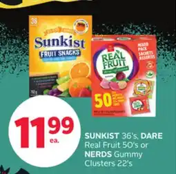 Rexall SUNKIST 36's, DARE Real Fruit 50's or NERDS Gummy Clusters 22's offer