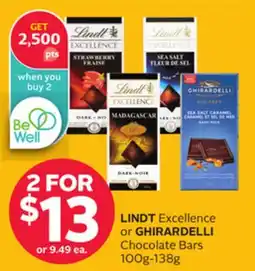 Rexall LINDT Excellence or GHIRARDELLI Chocolate Bars offer