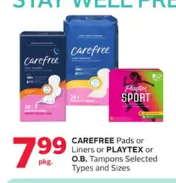 Rexall CAREFREE Pads or Liners or PLAYTEX or O.B. Tampons offer
