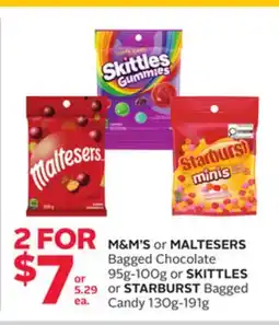 Rexall M&M'S or MALTESERS Bagged Chocolate, 95g-100g or SKITTLES or STARBURST Bagged Candy, 130g-191g offer