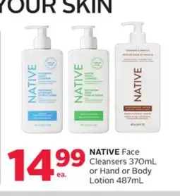 Rexall NATIVE Face Cleansers 370mL or Hand or Body Lotion 487mL offer