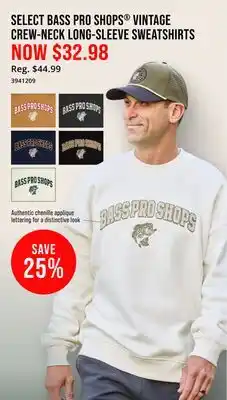 Cabela's SELECT BASS PRO SHOPS VINTAGE CREW-NECK LONG-SLEEVE SWEATSHIRTS offer