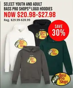 Cabela's SELECT YOUTH AND ADULT BASS PRO SHOPS LOGO HOODIES offer