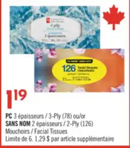 Pharmaprix PC 3-Ply 78 or NO NAME 2-Ply 126 Facial Tissues offer