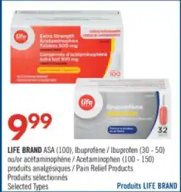 Pharmaprix LIFE BRAND ASA (100), Ibuprofen (30 -50) or Acetaminophen (100- 150) Pain Relief Products offer