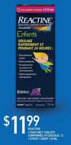 Jean Coutu Reactine fast-melt tablets syrup offer