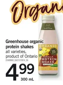 Loblaws Greenhouse organic protein shakes offer