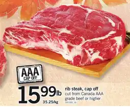 Loblaws rib steak, cap off offer
