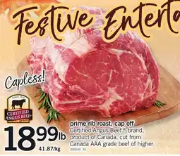 Loblaws Certified Angus Beef prime rib roast cap off offer