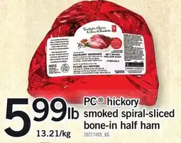 Loblaws PC hickory smoked spiral-sliced bone-in half ham offer