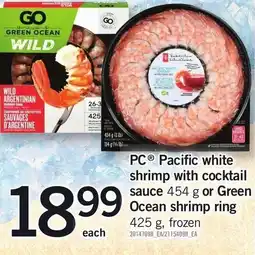 Loblaws PC pacific white shrimp with cocktail sauce or green ocean shrimp ring offer
