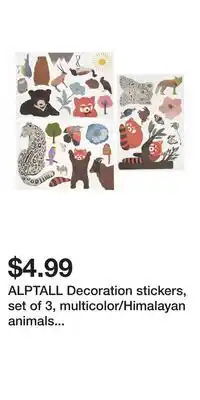 IKEA ALPTALL Decoration stickers, set of 3, multicolor/Himalayan animals and plants offer
