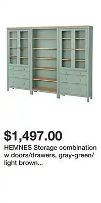 IKEA HEMNES Storage combination w doors/drawers, gray-green/light brown stained offer