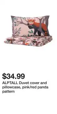 IKEA ALPTALL Duvet cover and pillowcase, pink/red panda pattern offer