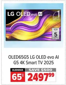 2001 Audio Video OLED65G5 LG OLED evo AI G5 4K Smart TV 2025 offer