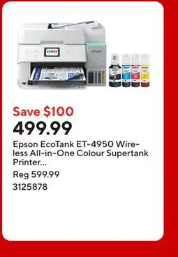 Staples Epson EcoTank ET-4950 Wireless All-in-One Colour Supertank Printer – White offer