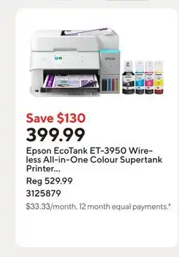 Staples Epson EcoTank ET-3950 Wireless All-in-One Colour Supertank Printer – White offer
