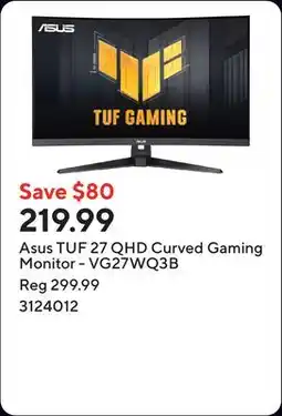 Staples Asus TUF 27 QHD Curved Gaming Monitor - VG27WQ3B offer