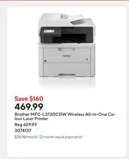 Staples Brother MFC-L3720CDW Wireless All-in-One Colour Laser Printer offer