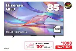 Visions Electronics Hisense QLED 85QD6SF 4K Smart TV offer