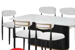 The Brick Kort & Co. Capri 7pc Dining Set with Table & 6 Chairs, Gold Accent, Pedestal Base, 72W - White offer
