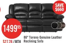 The Brick Toreno 86 Genuine Leather Reclining Sofa - Grey offer