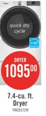 The Brick Whirlpool 7.4 Cu. Ft. Smart Electric Dryer with Wrinkle Shield - White - YWED5720RW offer