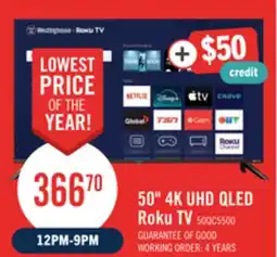 The Brick Westinghouse 50 QLED 4K UHD Smart Roku TV (WR50QC5500) – 2025 Model offer