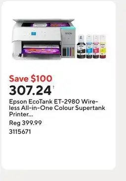 Staples Epson EcoTank ET-2980 Wireless All-in-One Colour Supertank Printer - White offer