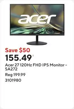 Staples Acer 27 120Hz FHD IPS Monitor - SA272 offer
