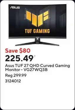 Staples Asus TUF 27 QHD Curved Gaming Monitor - VG27WQ3B offer