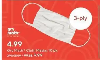 Staples GRy Mattr Cloth Masks offer
