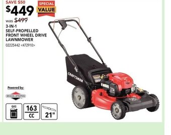 RONA 3-in-1 self-propelled front wheel drive lawnmower offer