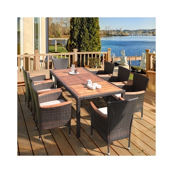 Best Buy Costway 9-Piece Modern Classic Rattan Patio Dining Set w/ Large Acadia Wood Dining Table & 8 Cushioned Wicker Chairs (9pcs) offer