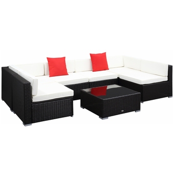 Best Buy Outsunny Wicker 7-piece Patio Conversation Set with Sofa & Coffee Table Cushion Cream White (7pcs) offer