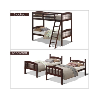 Best Buy Costway Wood Solid Hardwood Twin Bunk Beds Detachable Kids Ladder Safety Rail offer