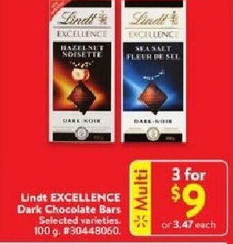 Walmart Lindt EXCELLENCE dark chocolate bars offer